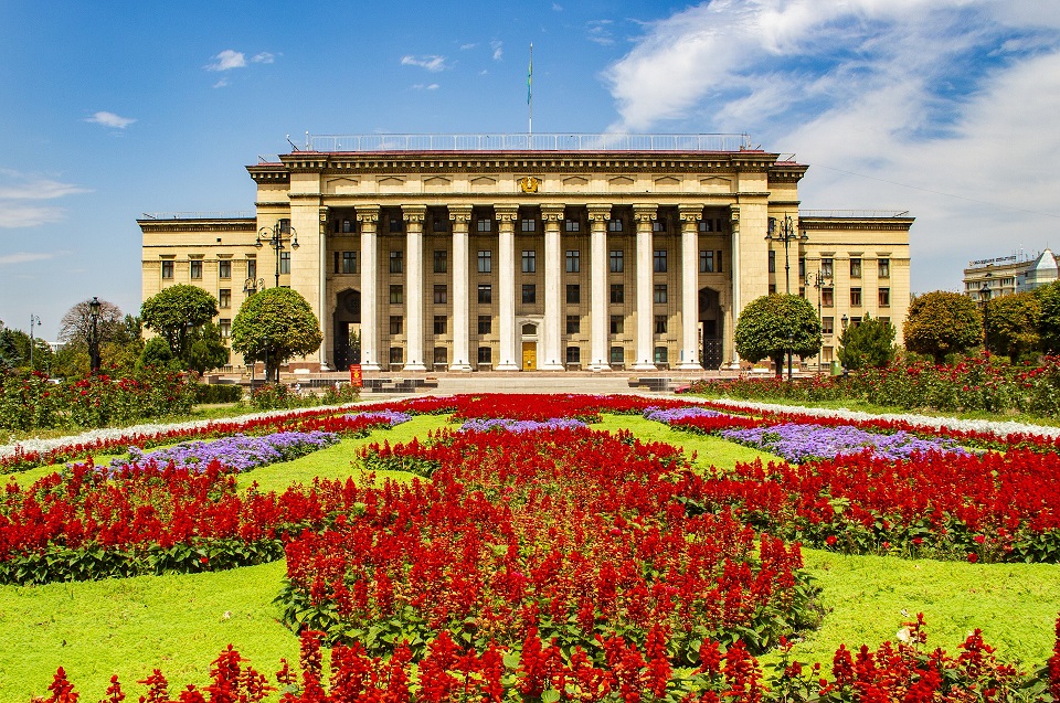 The building of the Kazakh-British Technical University (KBTU) on Astana Square, Almaty